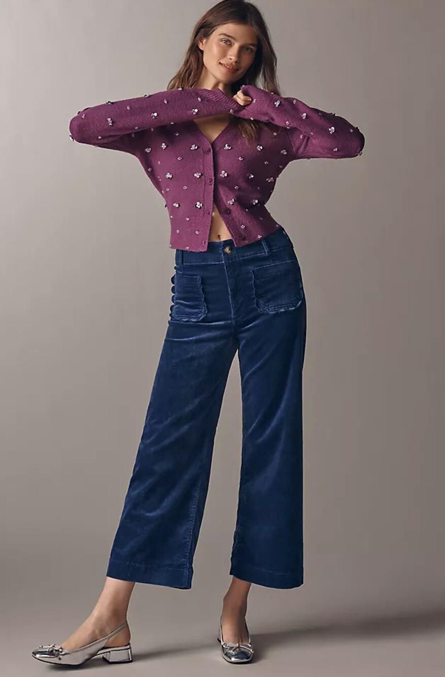 ANTHROPOLOGIE Maeve Colette Scallop Pocket Corduroy Crop Wide Leg Pant Sz 26 D2